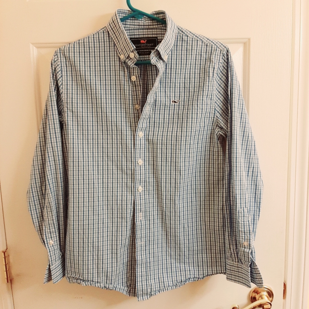Vinyard Vines Button Down Whale Shirt, Youth Large (16)